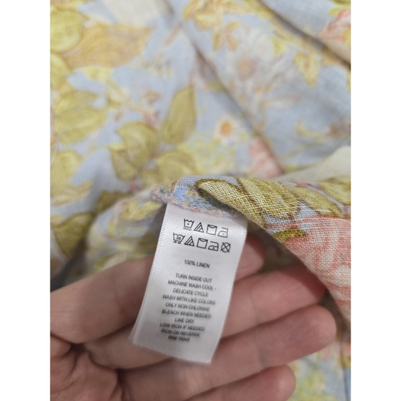 Joie M 100% Linen Long Sleeve Button-Up Shirt Blouse Blue Pink Floral Print... - Picture 9 of 11